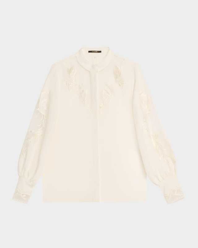 Angela Embroidered Sheer-Inset Blouse